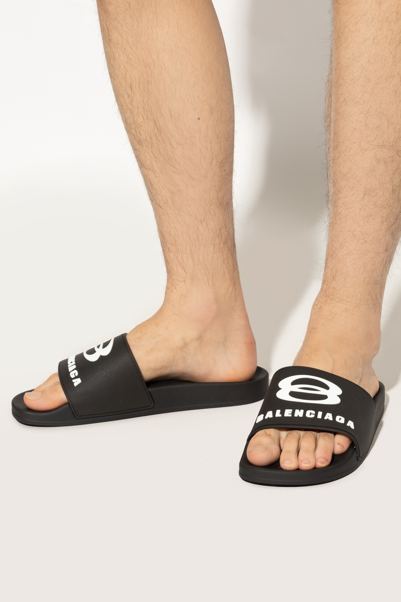 BALENCIAGA Rubber Logo Womens Pool Slide Sandals 35 Blue